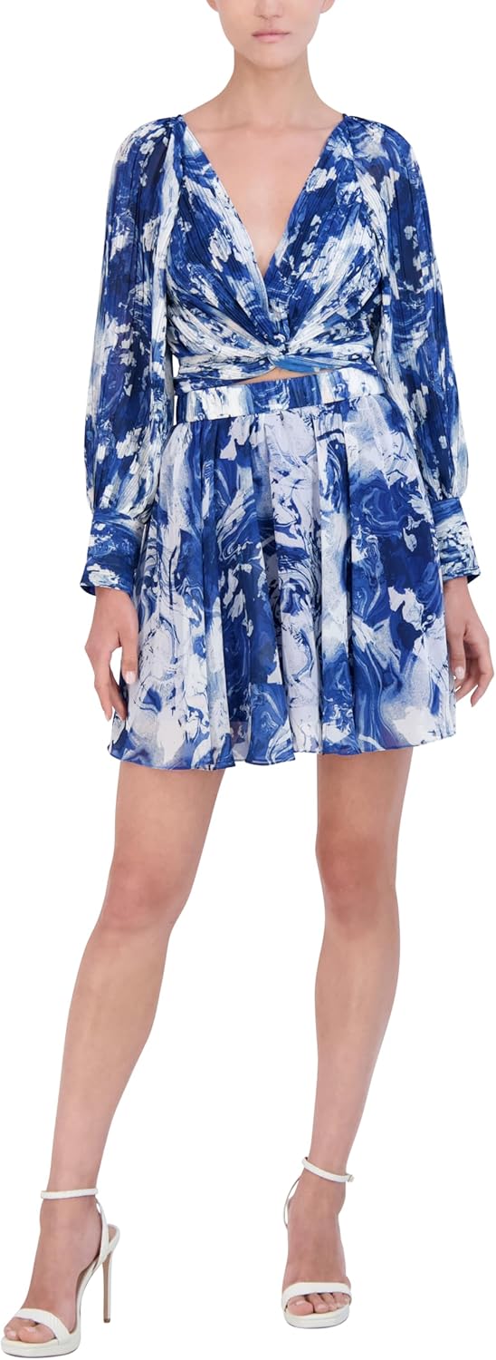 Womens Twist Front Long Sleeve V Neck Blouse Top - Image 4