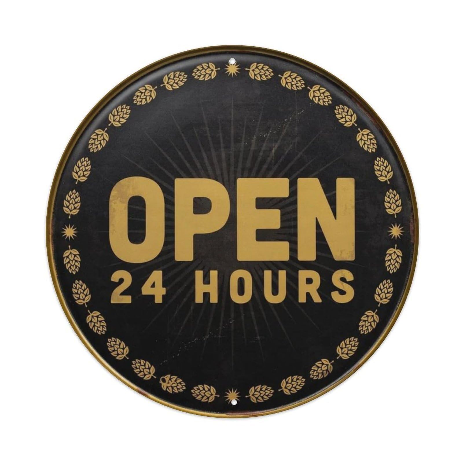 Open 24 Hours Bar Metal Tin Sign Plaque