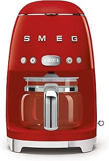 50's Retro Style Aesthetic Drip Coffee Machine with 10 Cup Glass Carafe, Auto Start Feature, Keep Warm Plate, and Two Coffee Strength Settings (Red)