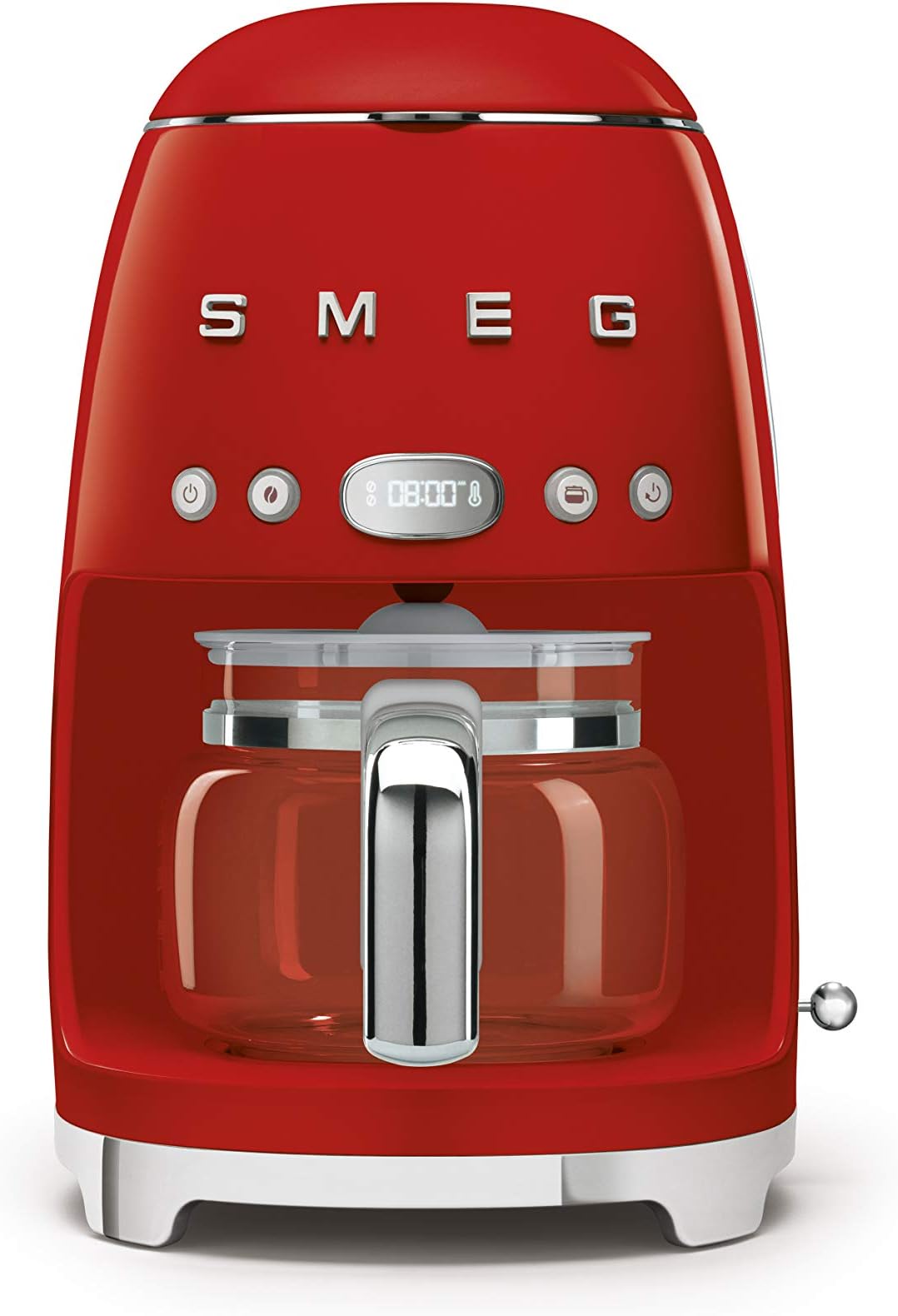 50's Retro Style Aesthetic Drip Coffee Machine with 10 Cup Glass Carafe, Auto Start Feature, Keep Warm Plate, and Two Coffee Strength Settings (Red)