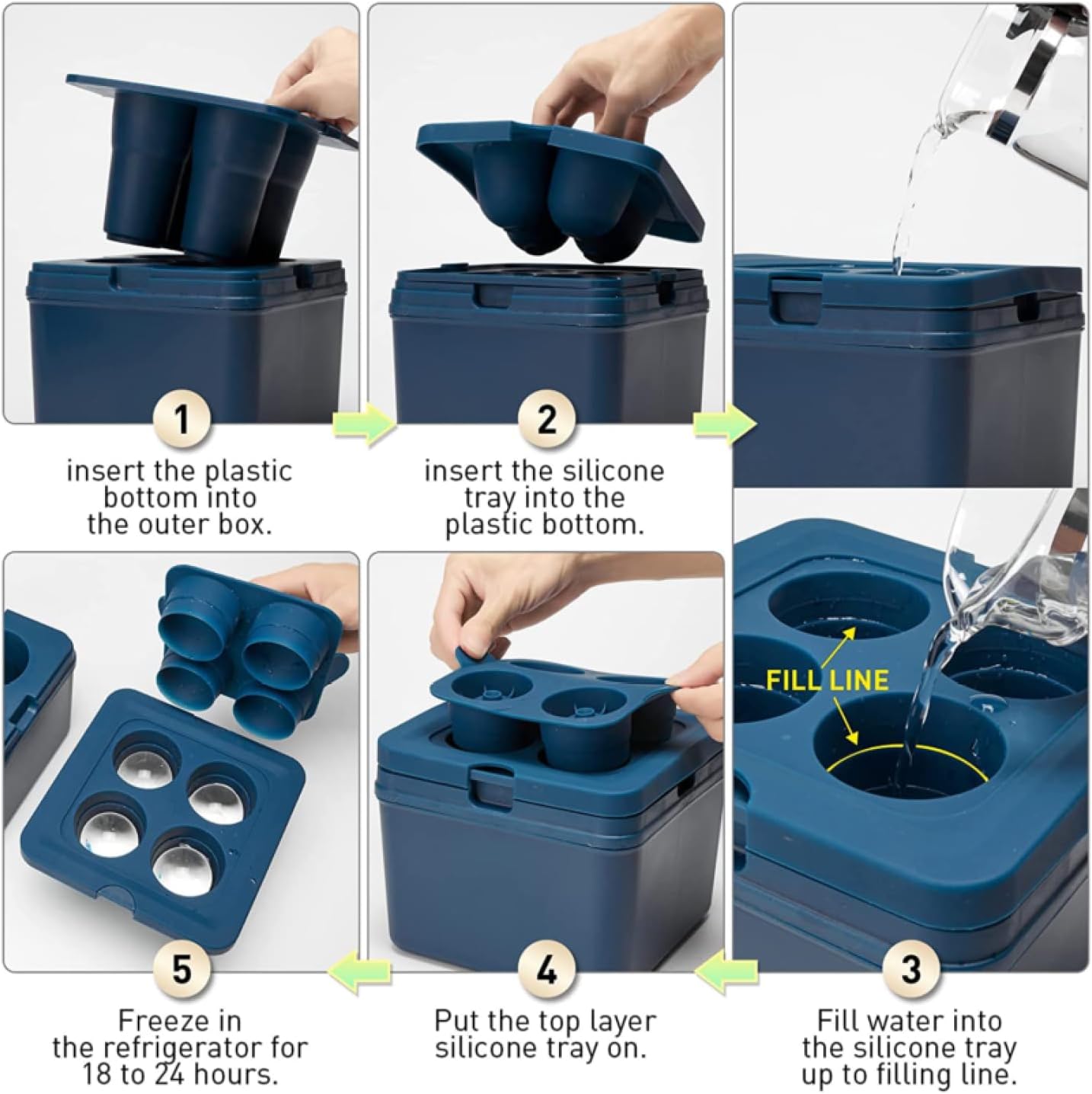 4 Clear Ice Maker Tray 2 Inch Ice Cube Maker Cavity Large