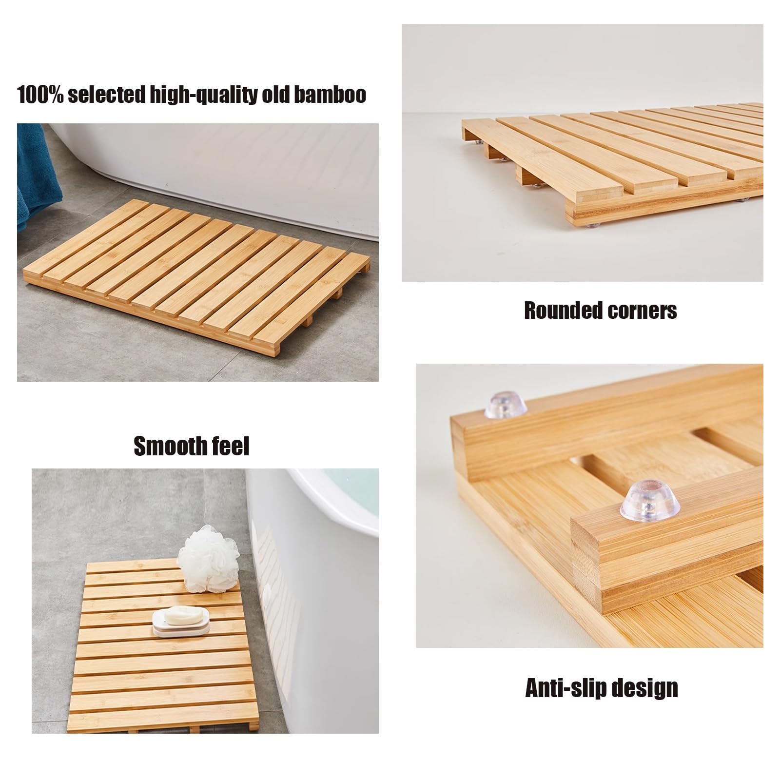 Pedana Doccia Legno,pedana Legno Doccia,Tappetini da docciapedana Doccia Esterna Giardino,per Sauna, Spa, Cucina, Ingresso, Ufficio,Tappetino Doccia in bambù(Natural,W70xL80cm/W28xL31in)