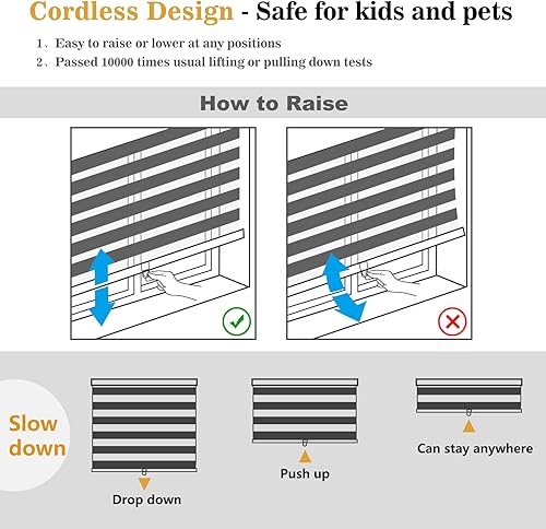 Miniatura 5 de AOSKY Zebra - Persianas enrollables sin cordones para el hogar, con control de luz y de doble capa para día y noche, fáciles de instalar (40