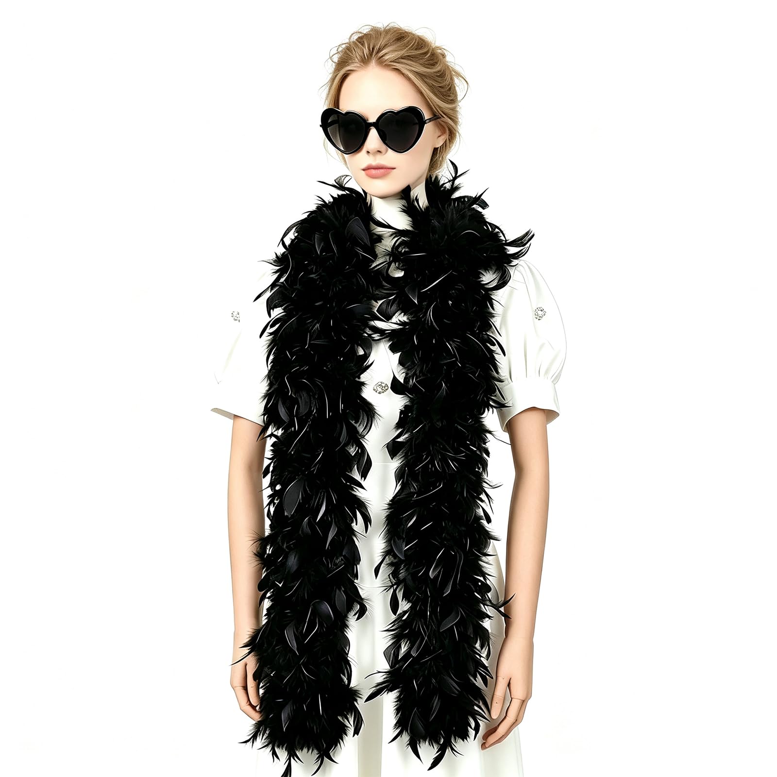 ToqoGeri 2 Pcs Set Feather Boa, Black Feather Boa - 2M Turkey Feather Boas Multipack, Fluffy Feather Boas for Christmas, Wedding, Party Decoration, Costume, Stage Performance & Home Decor