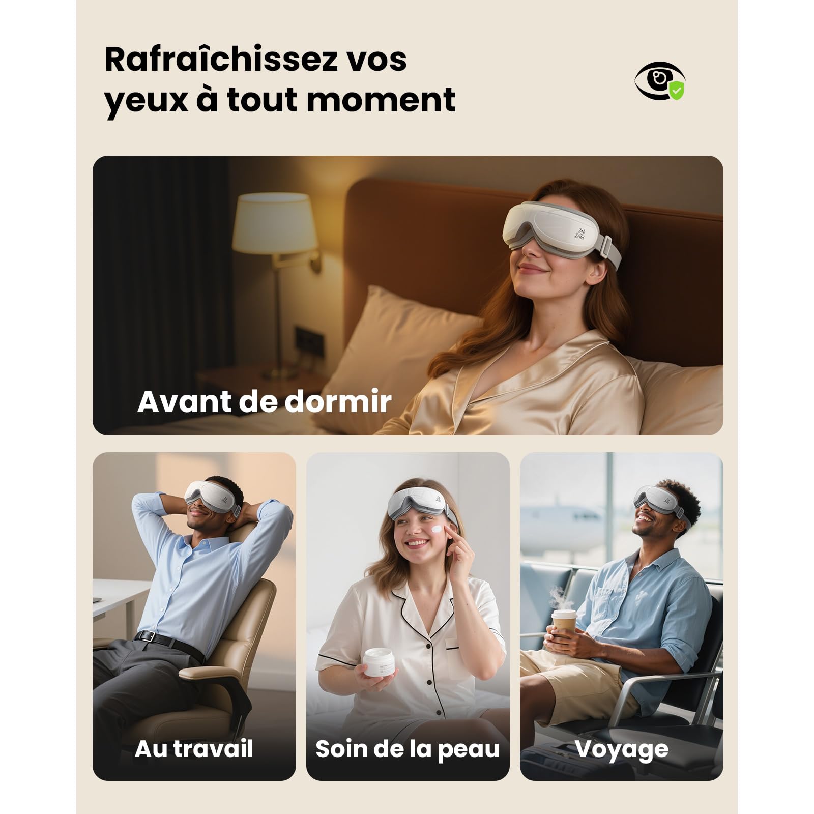 Bob and Brad EyeOasis 2 Plus Masseur oculaire avec télécommande et chaleur, masque massage yeux pour compression, fatigue, cernes, idée cadeau