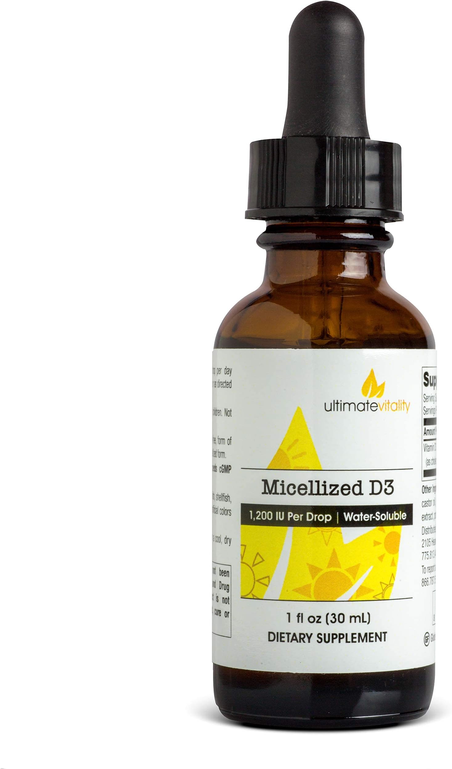 Micellized Vitamin D3 Liquid 750 Servings 1200 IU Per Drop, Best Value, Natural, Soy Free, Water Soluble - 1 Ounce