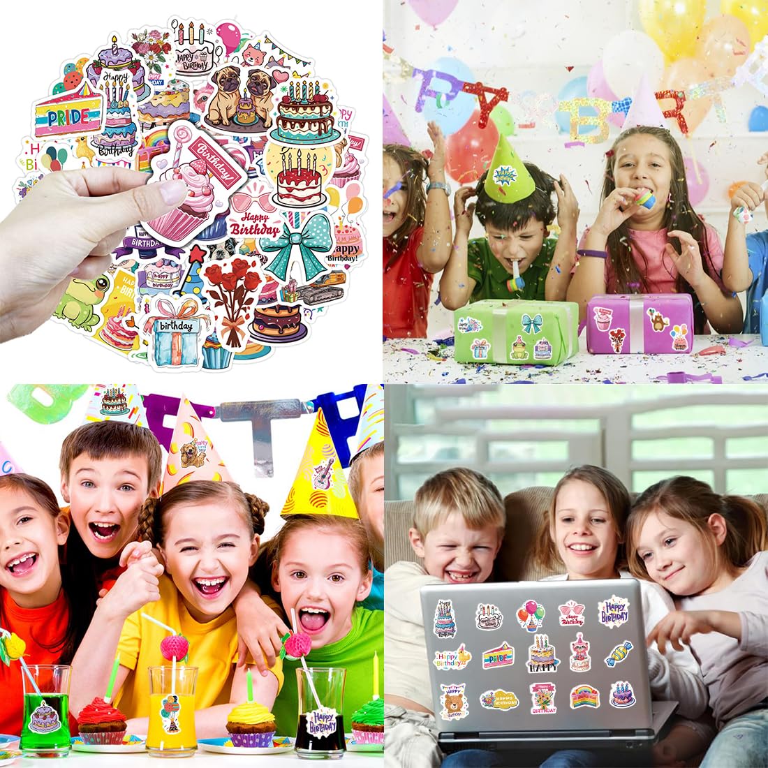 Naklejki dla dzieci 200 sztuk naklejki z okazji urodzin, styl Kawaii Urodziny, wodoodporne naklejki winylowe, naklejki do scrapbookingu, pamiętnik, pamiętnik, laptop itp