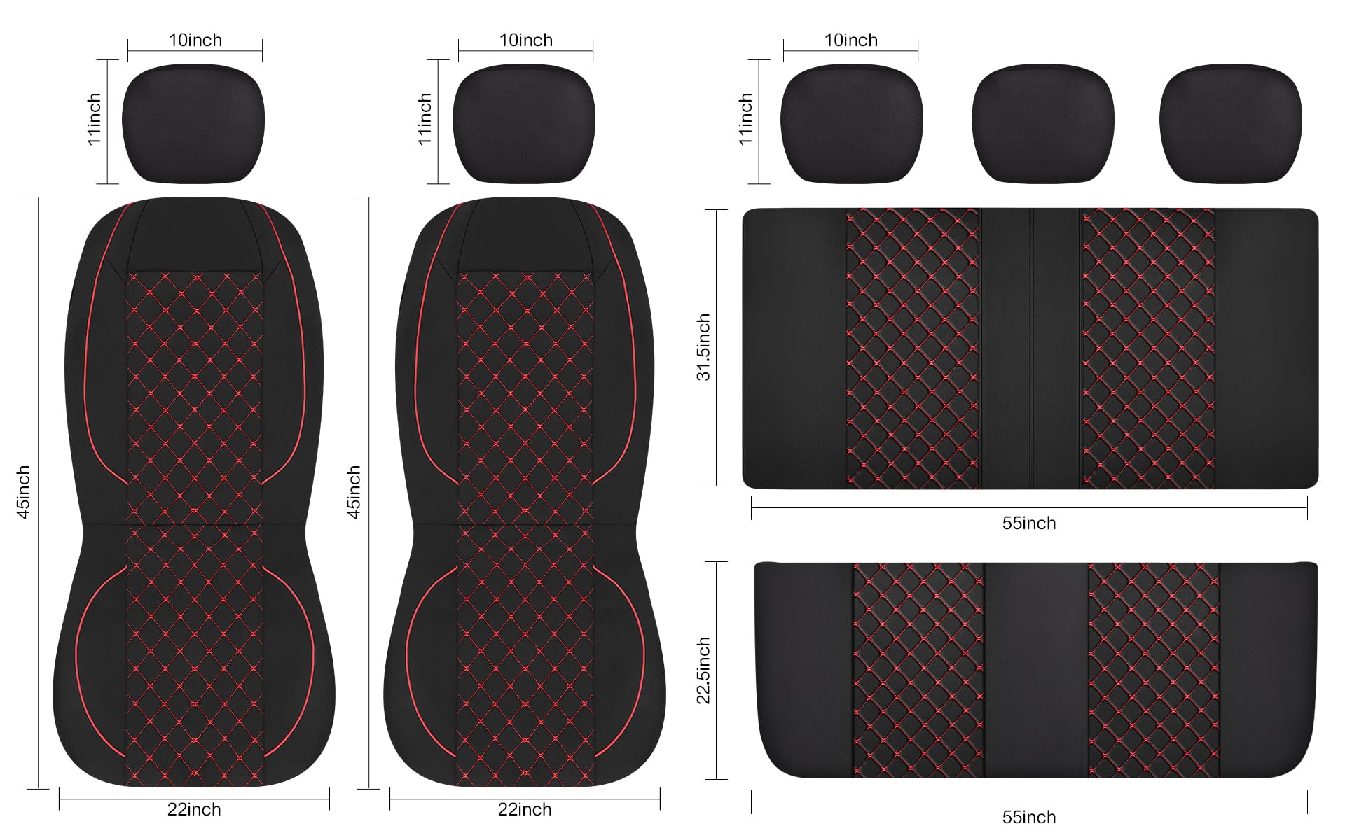YGL Atmungsaktive Autositzbezüge, komplettes Set, waschbare Sitzbezüge für Autos, Premium-Tuch, Autositzschoner, Innenbezüge für Autos, Limousine, Van, LKW, SUV (Schwarz/Rot)