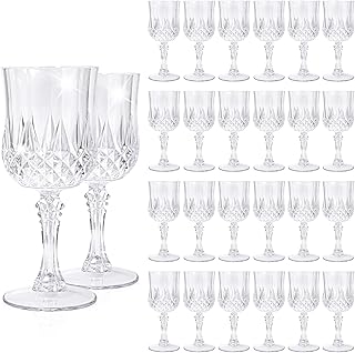 Showgeous 24 Pack Transparent Plastic Wine Glasses, Vintage Wine Glasses