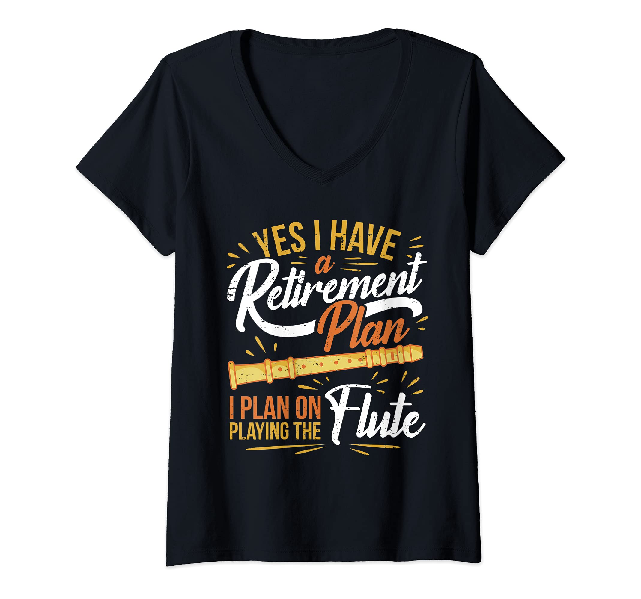 Womens Pensioner Flute Player Flutist I Retirement Retiree V-Neck T-Shirt, Black
