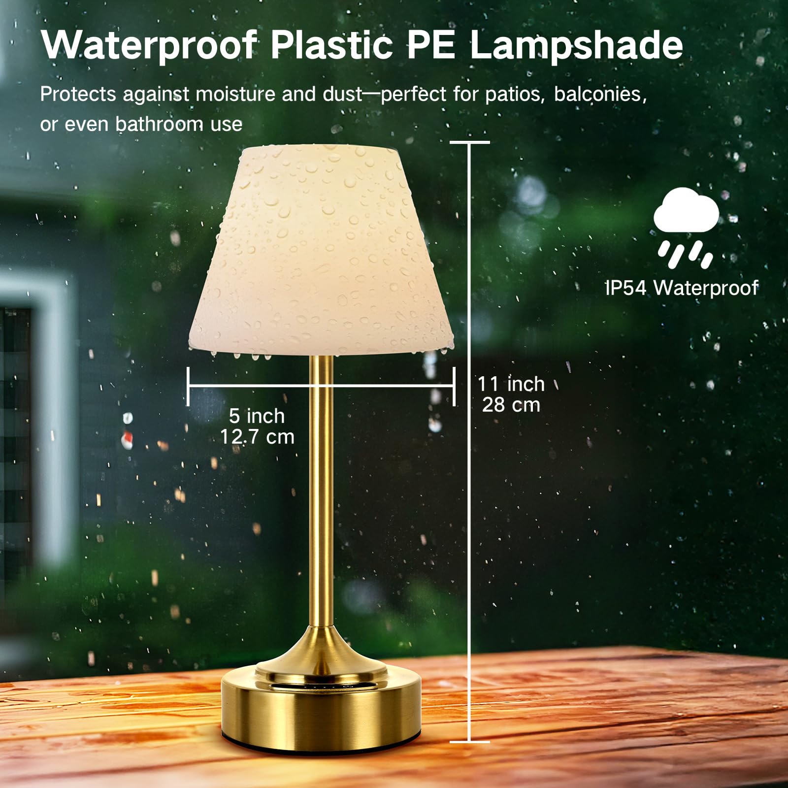 OUTON Pack 2 Lámparas de Mesa LED Sin Cable – Indicador de Batería, Regulación Táctil, USB-C, 3 Tonos (3000–6000K), IP54, Hasta 53h de Autonomía, para Dormitorio, Baño, Terraza (Oro)