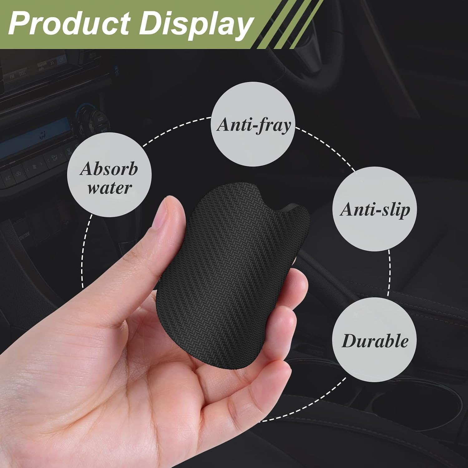 Nipichsha Car Cup Holder Coasters, Car Coasters for Cup Holders, 2 Pack Anti Slip Insert Coasters, Rubber Car Cup Mat with A Finger Notch, Cute Car Interior Accessories for Women (Simple Abstract Art)