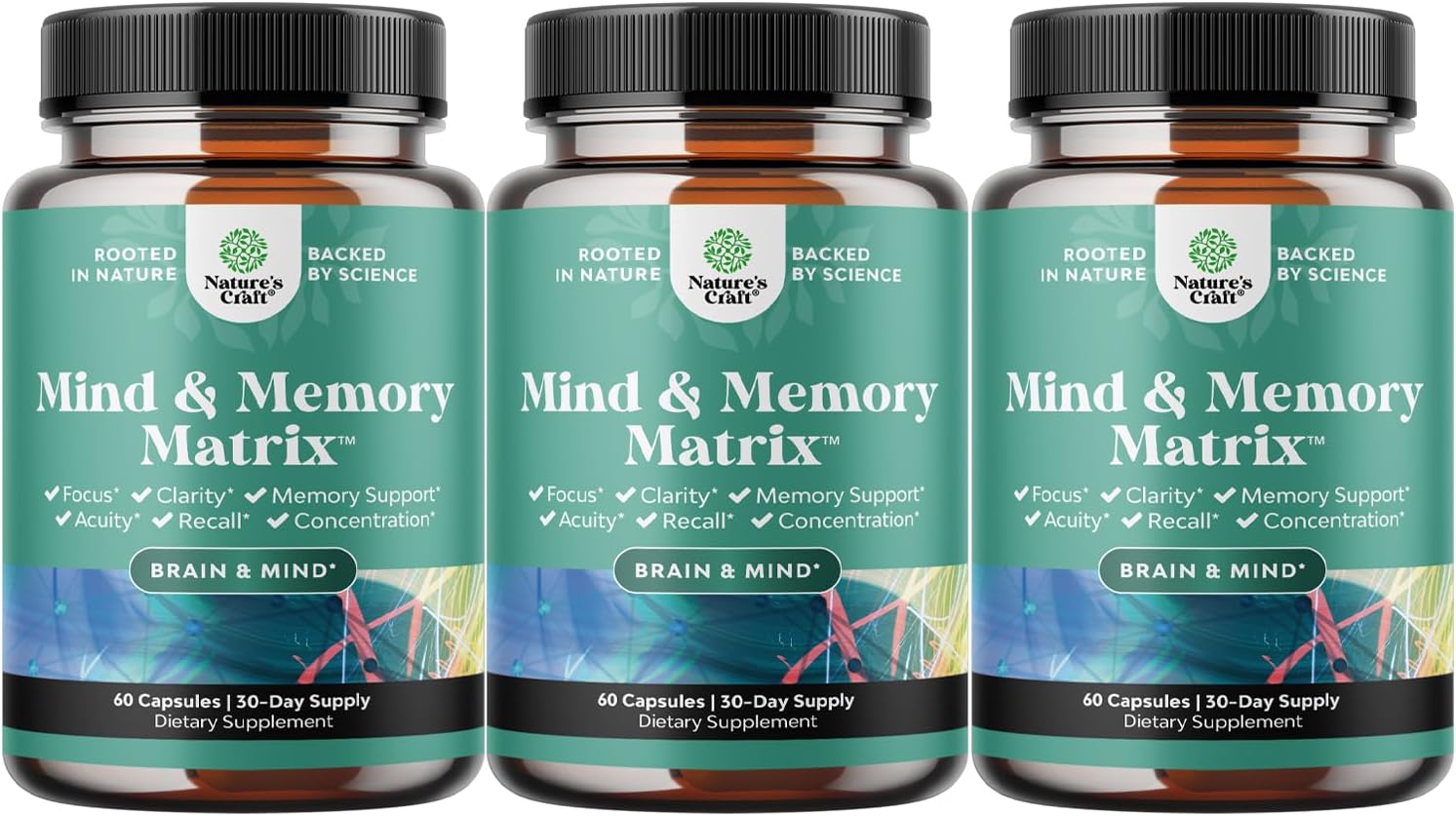 Advanced Brain Supplement for Memory and Focus - Nootropics Brain Support Supplement with Memory and Focus Vitamins for Adults of All Ages - for Brain Fog Clarity Energy and Recall - 3 Pack