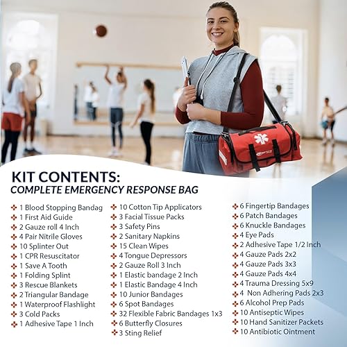Miniatura 10 de Kit de emergencia escolar de primeros auxilios con torniquetes, bolsa roja de MFASCO