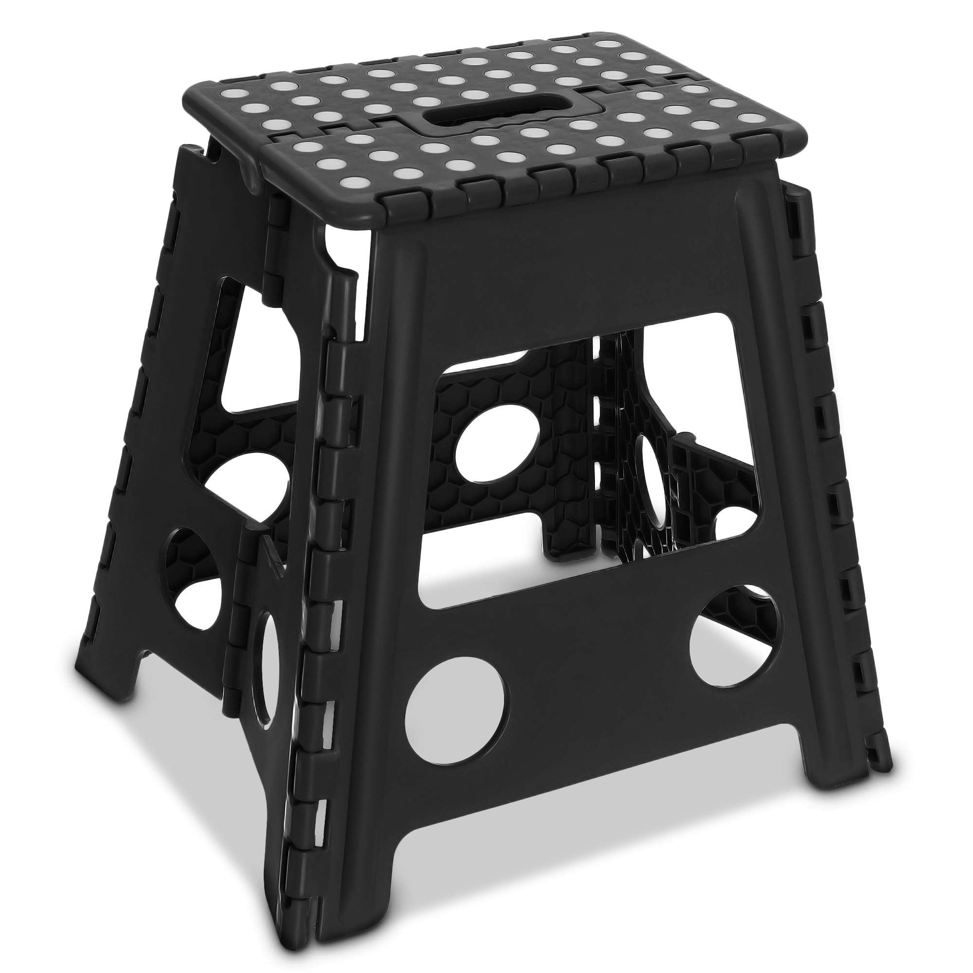 FiNeWaYHeavy Duty Large Folding Step Stool - Anti Slip Stepping Stool for Kids and Adults with Carry Handle for Home, Kitchen and Workplace Black (15" Black)
