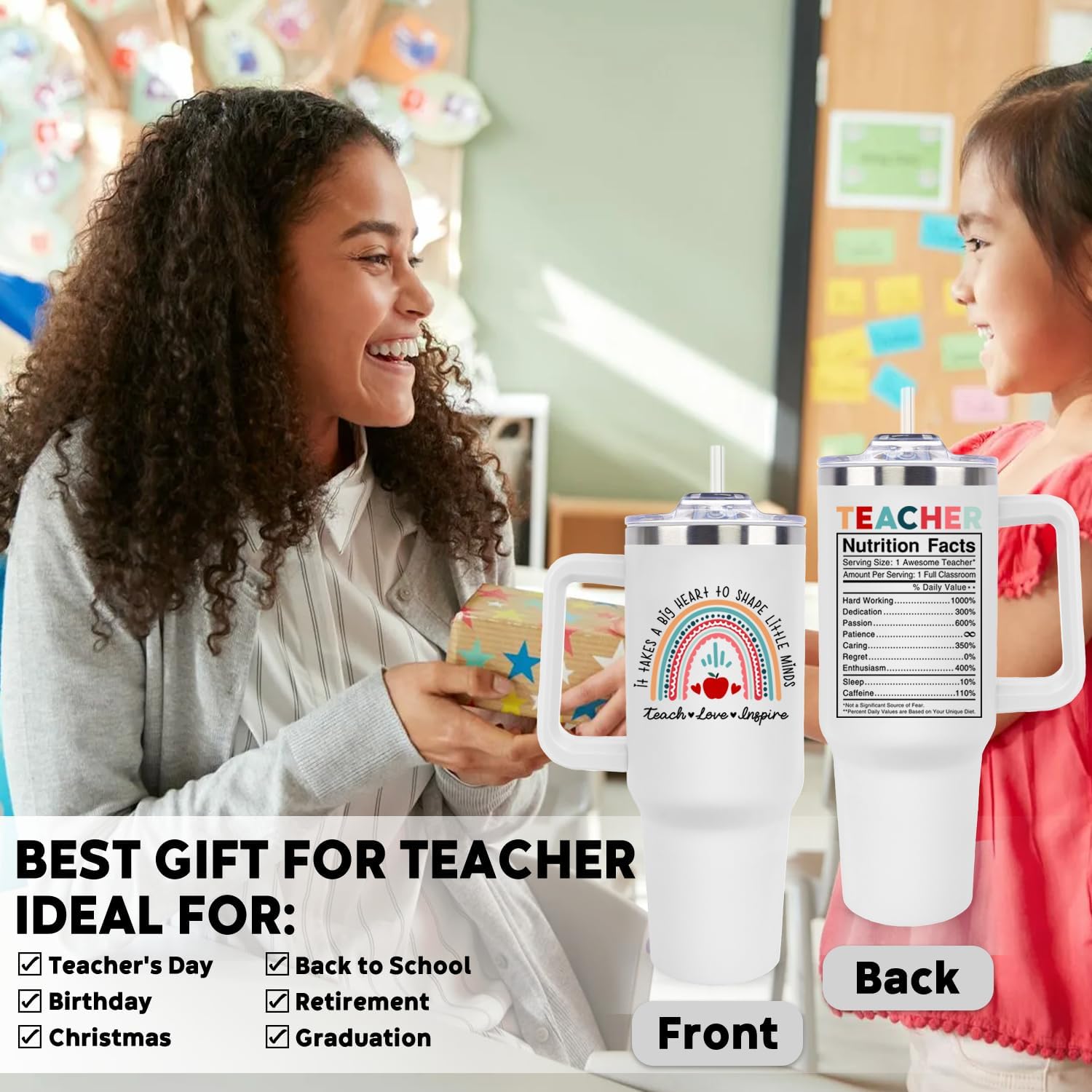 Gifts for Teachers, Teacher Appreciation Gifts for Women Men, It Takes a Big Heart 40oz Tumbler with Handle, Best Thank You Gift for Teacher's Day, Back To School, Birthday, Retirement, Christmas - Image 2