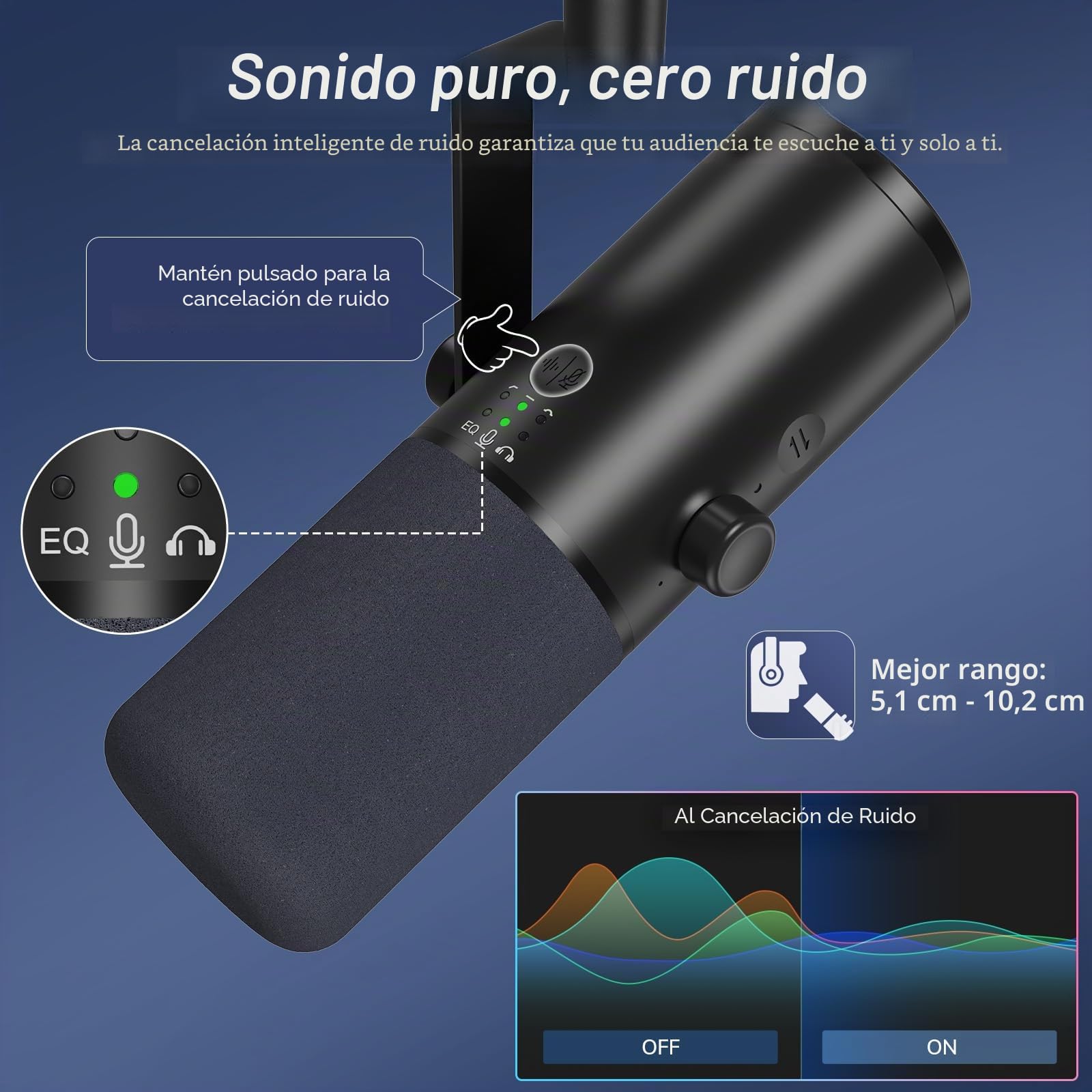 TONOR USB/XLR Microfono Dinámico para Juegos, PC Micrófono Cardioide de Estudio con Brazo Soporte para Podcasting, Streaming, Conector para Auriculares de 3,5 mm y Botón de Silencio, TD510 Air H+