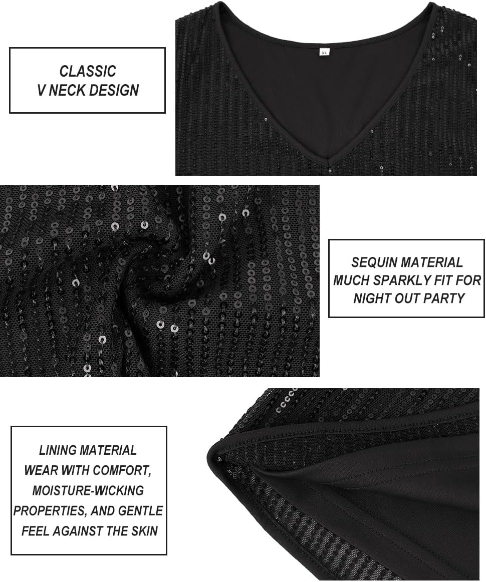 CARCOS Plus Size Sequin Top for Women Short Sleeve Party Blouse Evening Sparkle Shimmer V Neck Glitter Shirt Ladies XL-5XL - Image 5