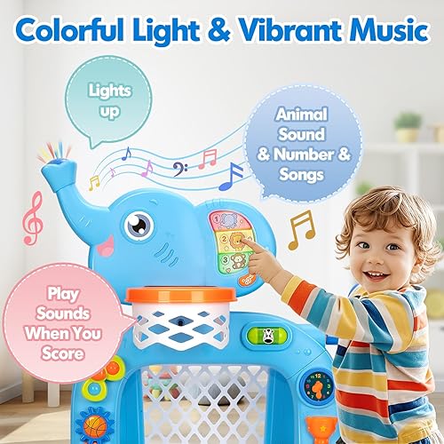 Miniatura 4 de Aro de baloncesto y portería de fútbol para niños y niñas de 1, 2, 3 años, juguete deportivo para niños con música de sonido ligero, juguetes