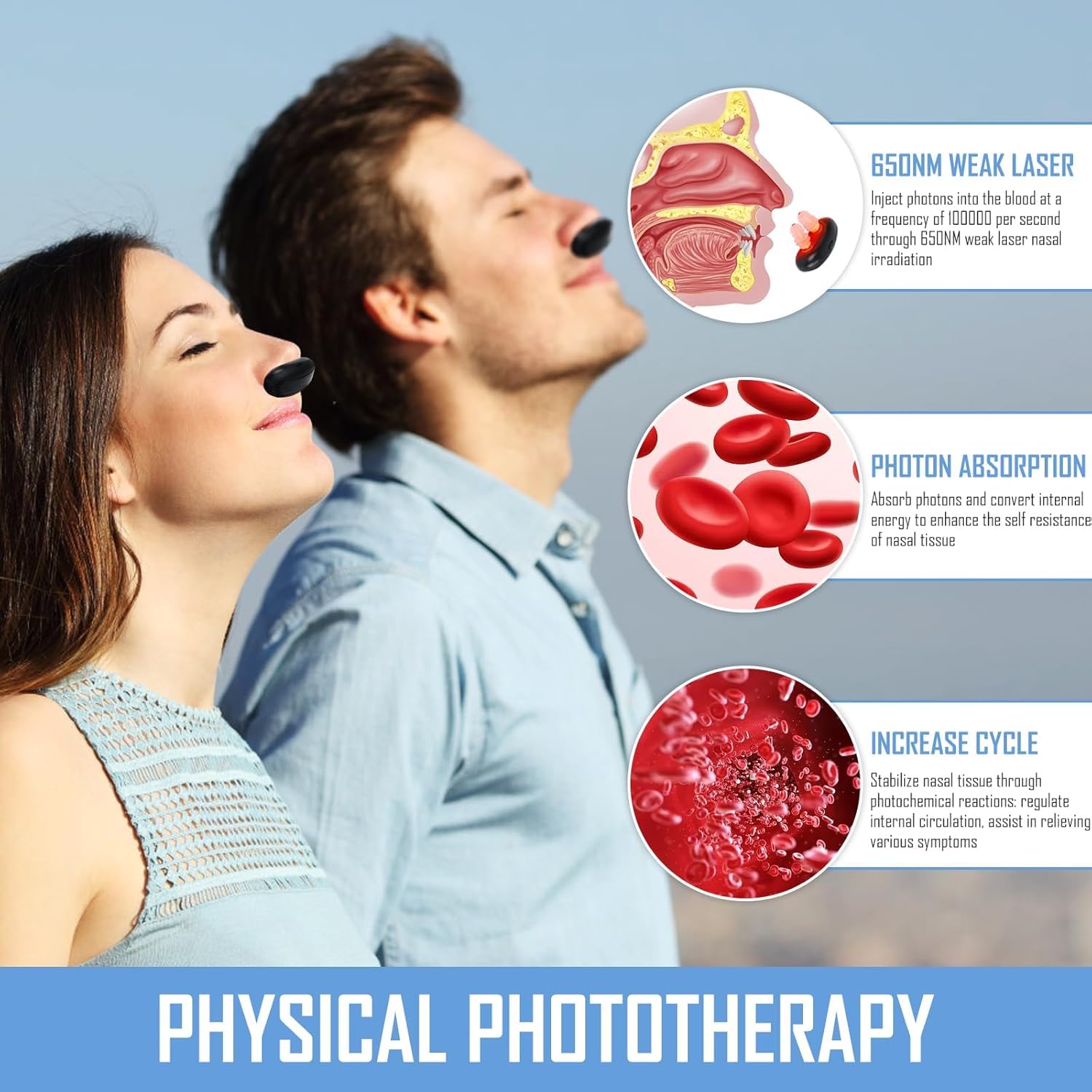 Byffoer Dispositivo de Terapia Nasal de Luz Roja, Terapia de Luz Roja, Infrarrojos para Nariz, Dispositivo de Terapia de Rinitis