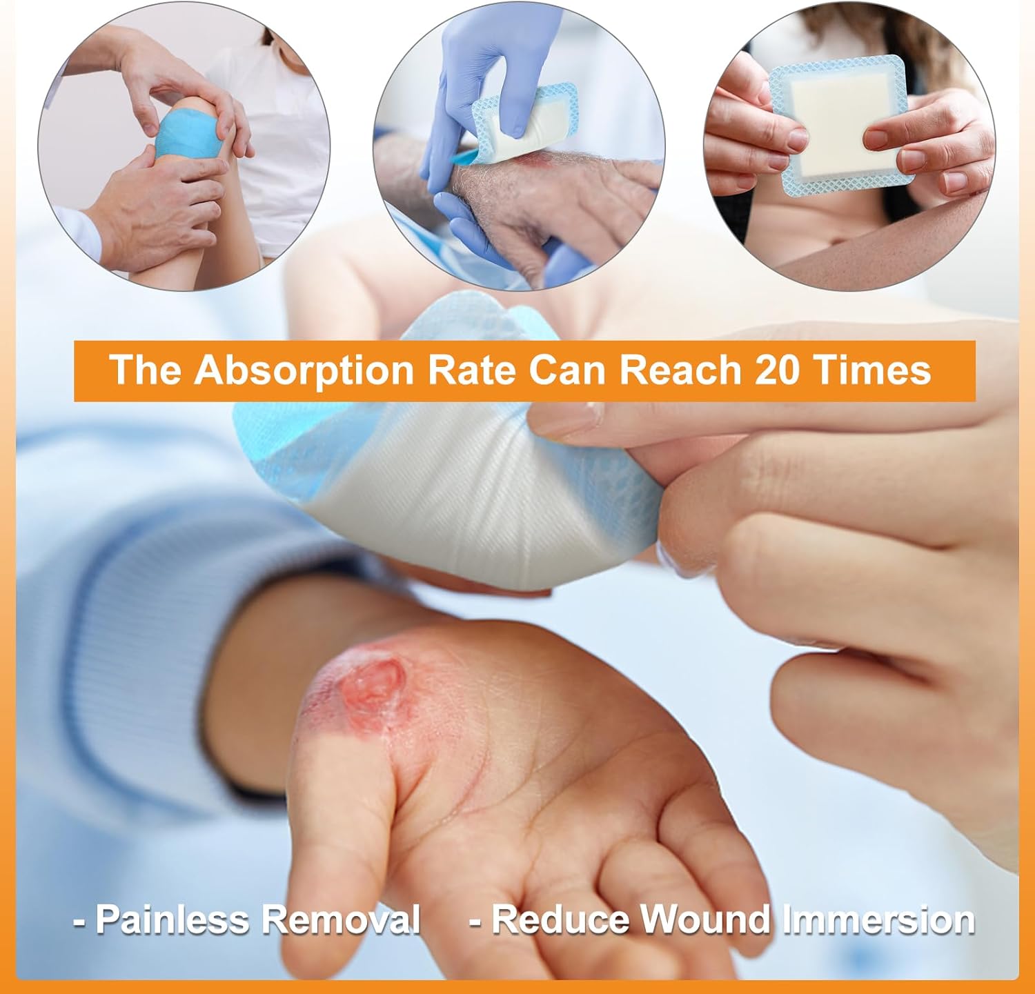 Carbou 4"x 4" Super Absorbent Wound Dressing Pads, 20 Individual Pack, Non Adhesive Absorbent Bandages for Wound Care, Soft Highly Absorbent Dressing, Non Stick Gauze Pads for Wounds - Image 5