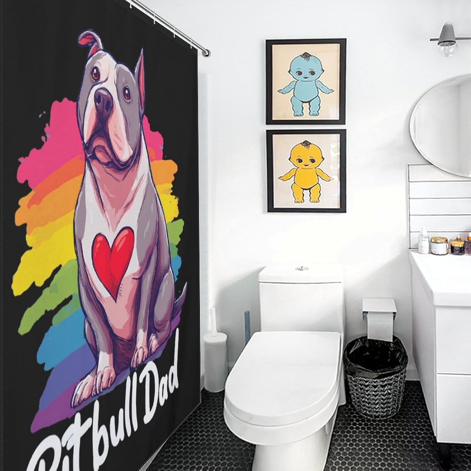 Pitbull Dad Shower Curtain 64.17x70.87Inch（163x180cm） Polyester Bath Curtain Shower Curtains Printed Decorative