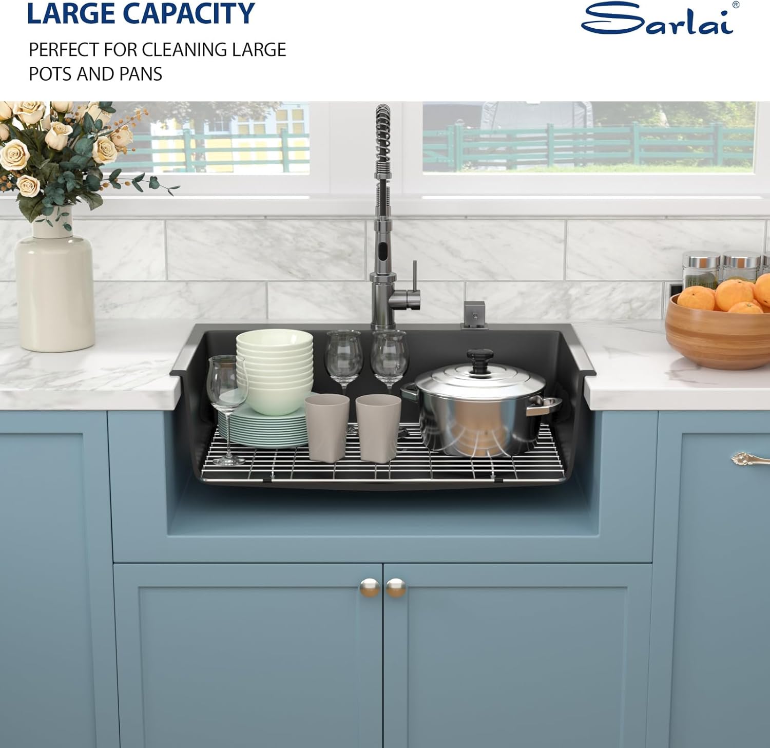 Sarlai 33 Granite Composite Kitchen Sink - 33"×22" Granite Kitchen Sink Drop In Topmount Matte Black Quartz Classic Above Counter Single Bowl Basin