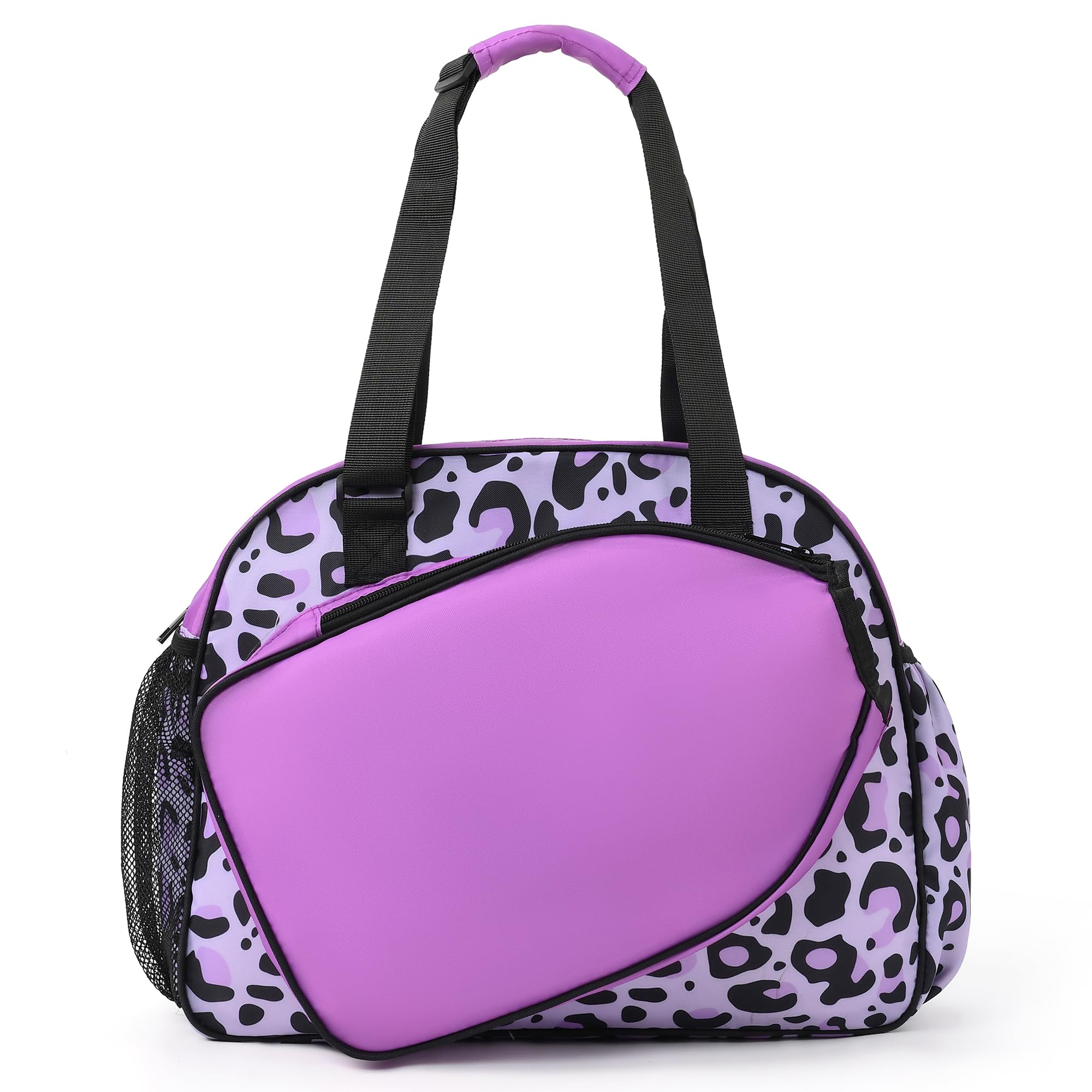 Boulder Bee Pickleball Bags | Leopard Print PickleBall Tote Bag for Women | Women’s Hand/Shoulder Gym Bag w Water Bottle Holder | With Racquet/Paddle Holder (Purple leopard)