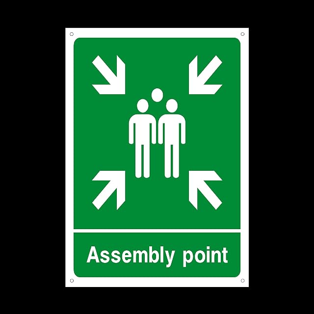 Fire Assembly Muster Point Plastic Sign with 4 Pre-Drilled Holes - Fire/Emergency/Exit/Alarm/Push/Extinguisher/Assembly (EE58)