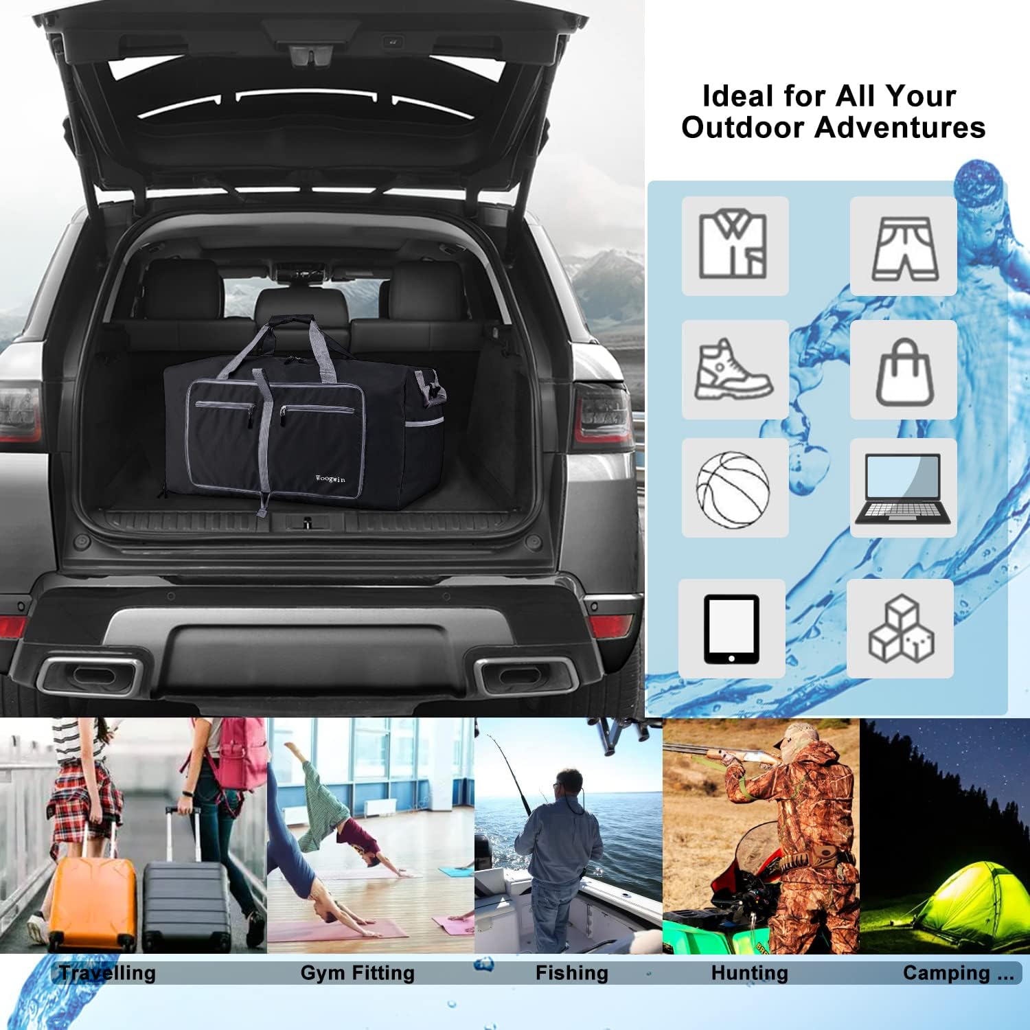 Woogwin Travel Duffel Bag Large Foldable Waterproof Overnight Bag for Beach Swim Bags Pool Sports Gym - Image 6