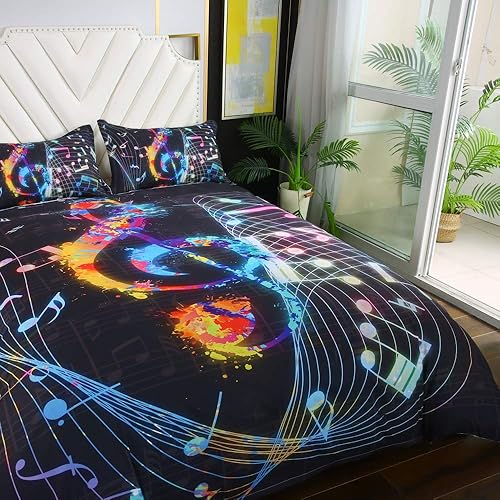 Miniatura 3 de Suncloris, Colorful Music Note Duvet Cover Set, Treble Clef Colorful Home Textiles Kids Bedding Set. Included 1* Duvet Cover, 1* Pillowcase(no