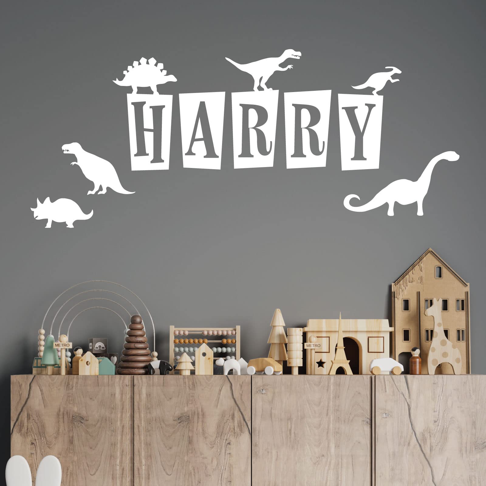 Personalised Name - Dinosaurs, T-Rex, Apatosaurus, Jurassic Era - Children's Bedroom Vinyl Wall Decal Sticker [Medium] [White] — image 1
