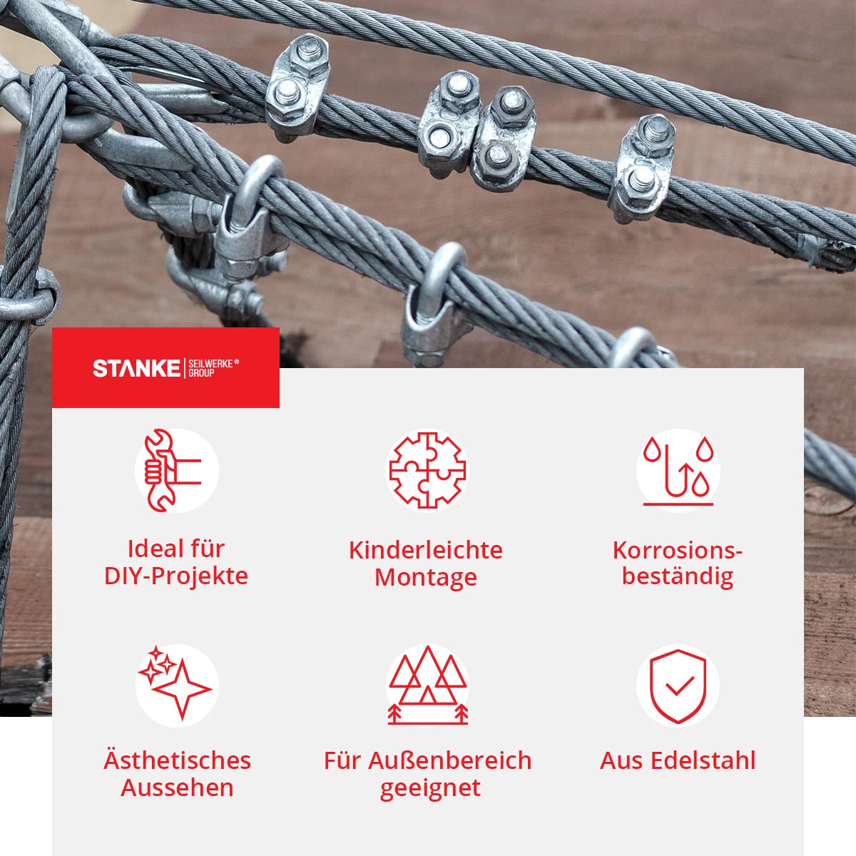 Seilwerk STANKE 25x Morsetto in acciaio inossidabile misura 13 per fune in acciaio 13 mm connettore per fune in acciaio inossidabile