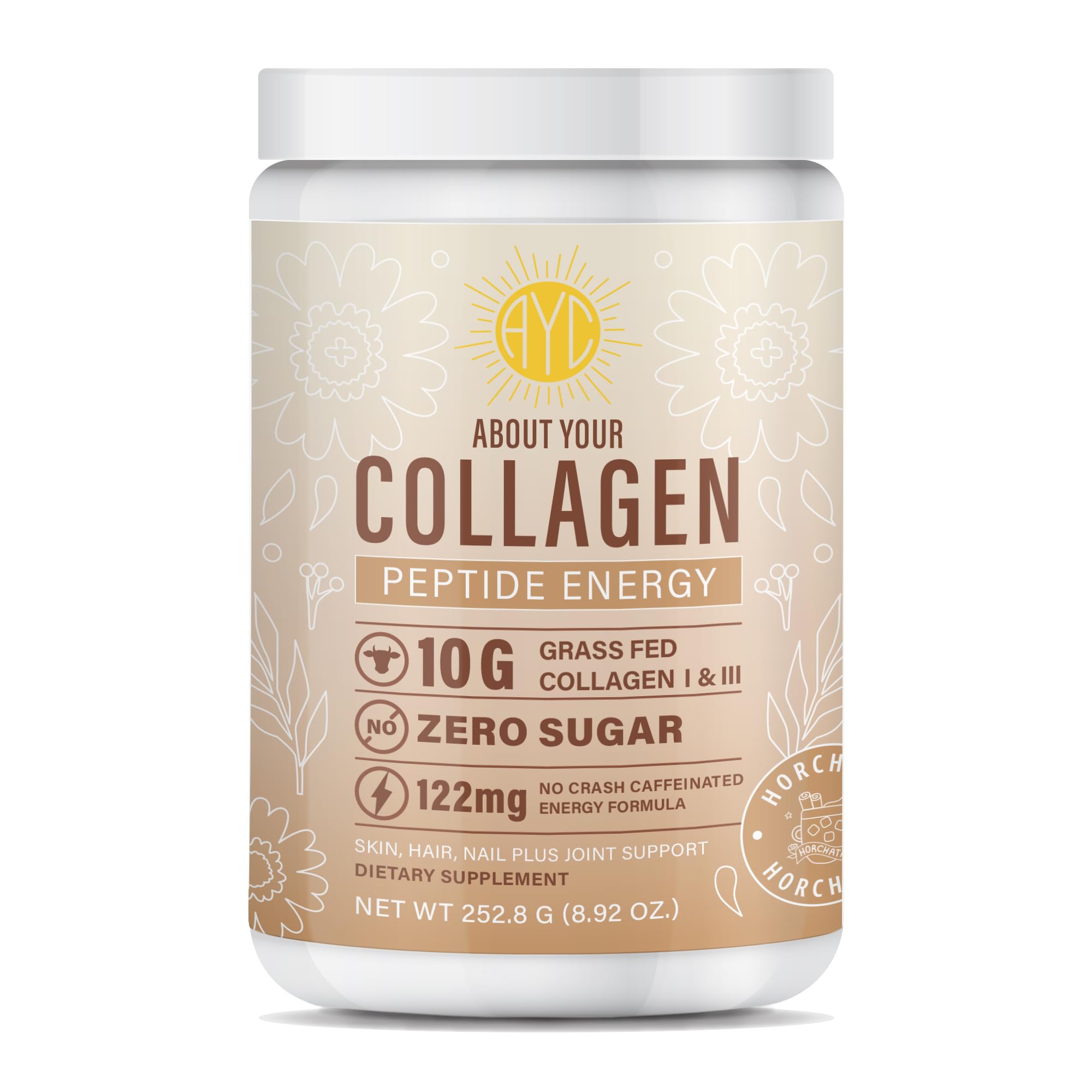 Peptide Energy Collagen Powder Hair, Nail, Skin, Type I & III,Caffeine for Energy, Vitamin C, Biotin, Hyaluronic Acid, Zero Sugar – 8.92 oz (Horchata)