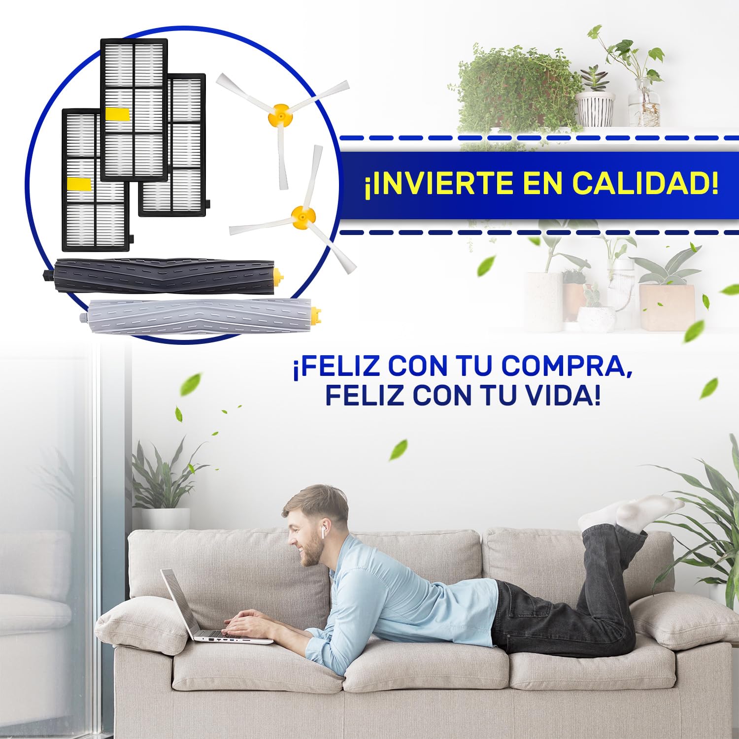 Kit de Mantenimiento Robot Aspirador para Roomba Series 800 y 900 - Contiene 3 HEPA Filtros 2 Laterales y 2 Contrarrotantes Cepillos – MONTERAL