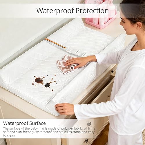 Miniatura 5 de Cambiador impermeable para bebé, tapete cambiador de pañales antideslizante y lavable con correa de seguridad de 32 x 16 pulgadas, cambiador