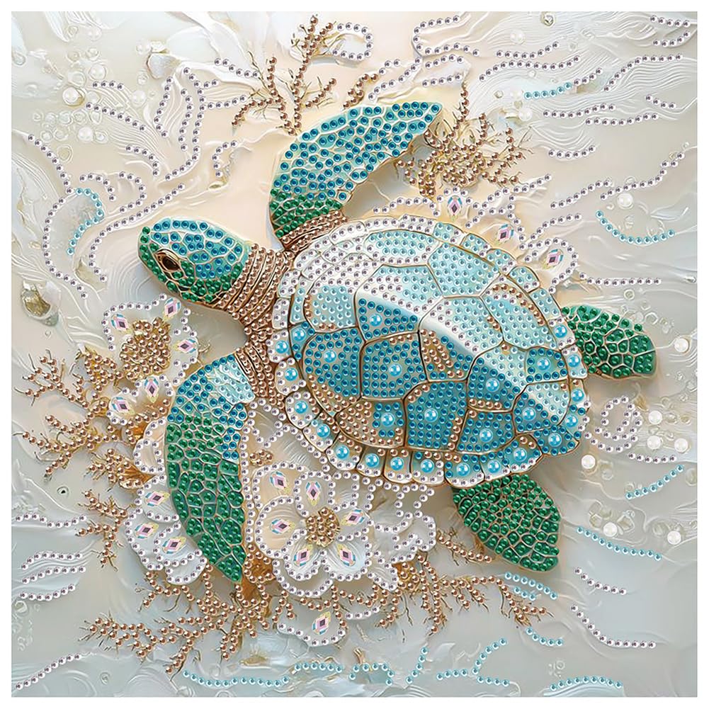 DIADAY Sea Turtle Special Shape Diamond Art Kits for Adults, 5D Turtle Partial Diamond Painting Kits, DIY Crystal Rhinestones Diamond Art Crafts for Adults, Home Wall Decor Gift 12 x 12 Inches
