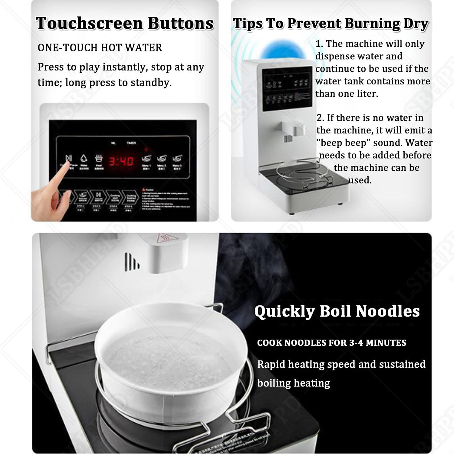 Qiang Cuiseur à Nouilles Automatique en Libre-Service 2200W, 300 Bols Inclus, Écran Tactile, Contrôle Précis de Température, Anti-surchauffe, Idéal pour Hôtels, Buffets et Restaurants