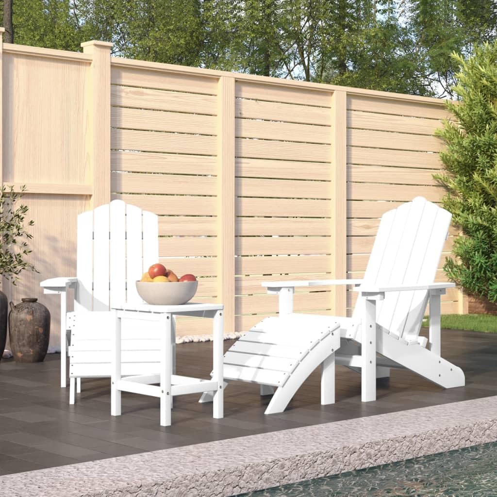 Sedute per esterni Sedia da patio Sedia a sdraio sedia esterno Sedie Giardino con Poggiapiedi e Tavolo Adirondack HDPE Bianco Per Arredo Esterno, Giardino, Terrazzo e Balcone