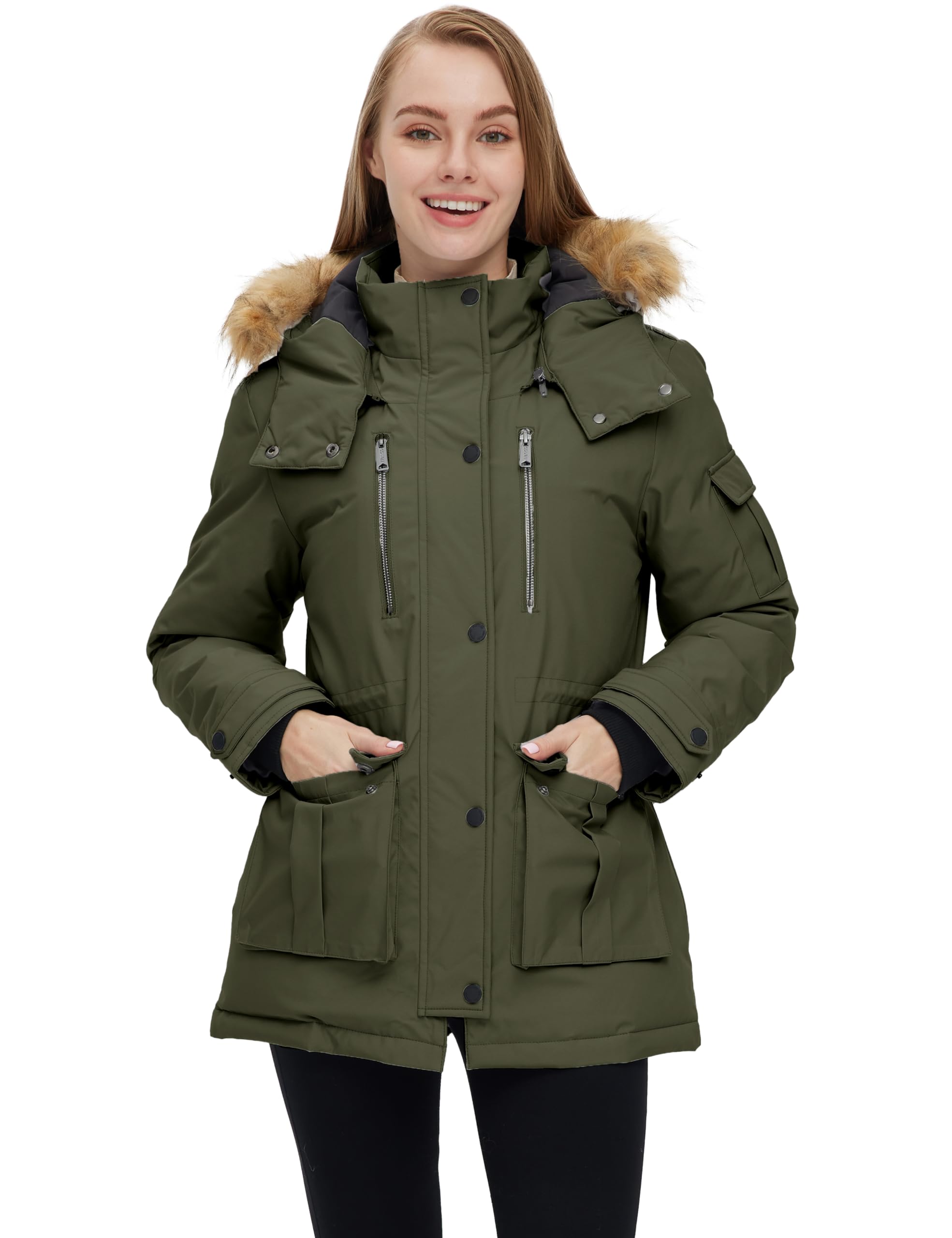 Wantdo Giacca Caldo Invernale Antivento Cappotto con Cappuccio Rimovibile in Pelliccia Parka Slim Fit Giubbotto Idrorepellente Outdoor Donna