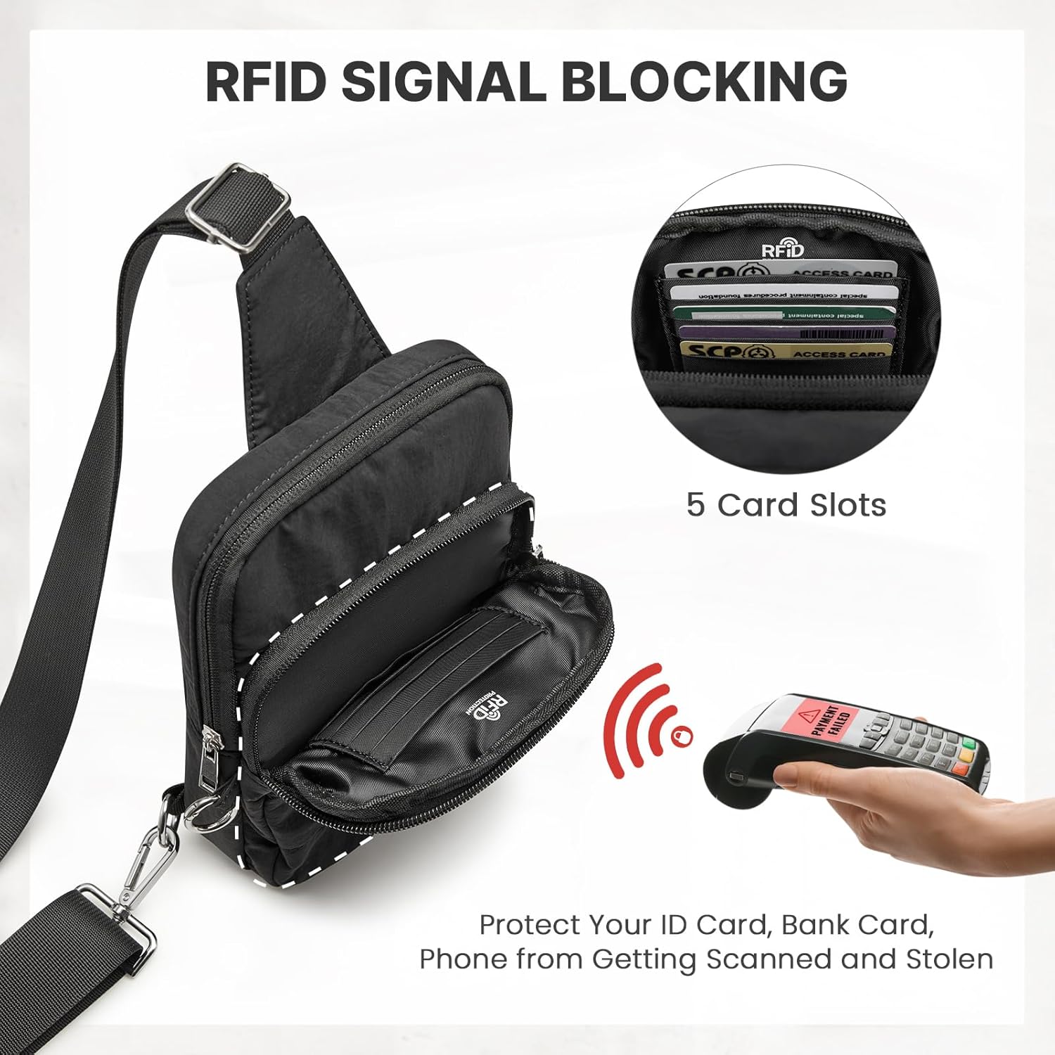G4Free Small Sling Bag for Women Travel Anti Theft Crossbody Bags with RFID Blocking Card Slots, Black