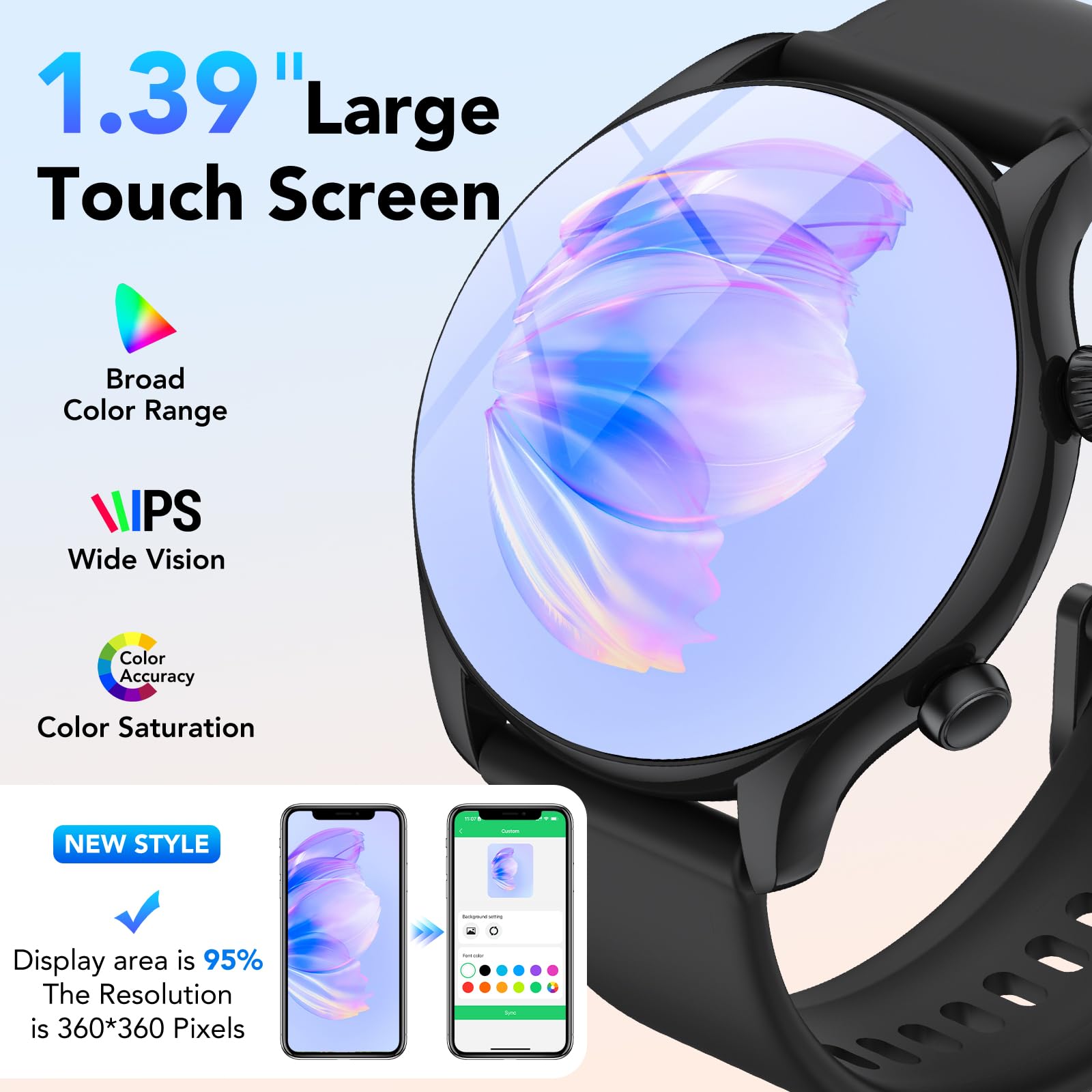 vamout Smartwatch Uomo Donna, 1.39" Orologio Smartwatch con Effettua/Risposta Chiamate, 100+ Sportive Modalità Fitness Tracker, Contapassi/Sonno/Cardiofrequenzimetro, IP68 Smart Watch per Android/iOS