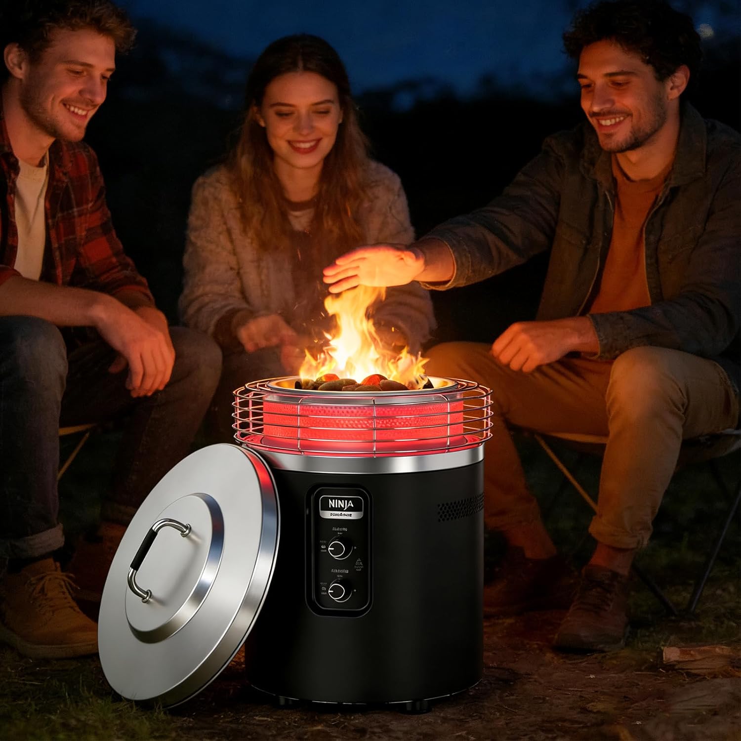 Fire Pit Lid for Ninja Fireside360 Outdoor Heater and Fire Pit, Stainless Steel Hard Cover with Handle, Replacement Top Cover for Ninja Fireside360, Round Metal Lid for Protecting Ceramic Rocks