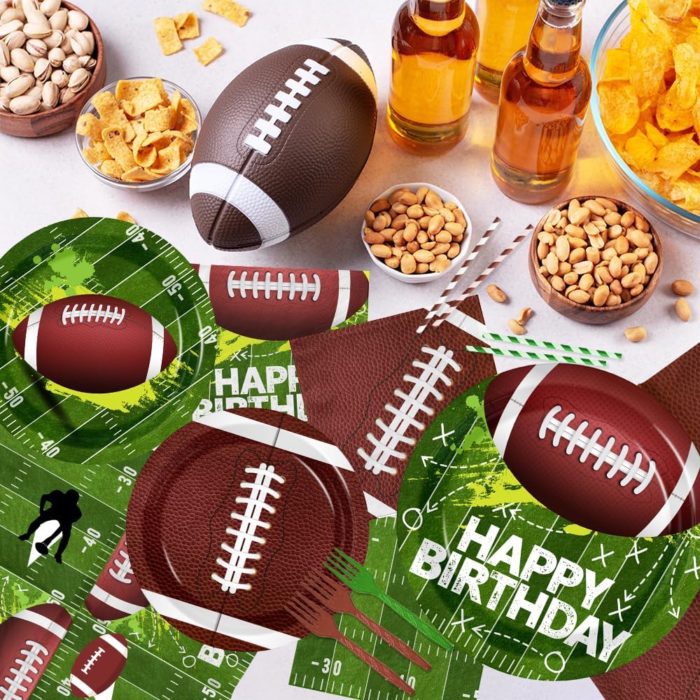 Football Birthday Party Decorations,Football Party Supplies Includes Plates,Napkins,Touchdown Tablecloth,Cups,Banner,Balloon,Fork,Cupcake Topper for Sport Game Day Tailgate Themed Party Decor,Serve 24