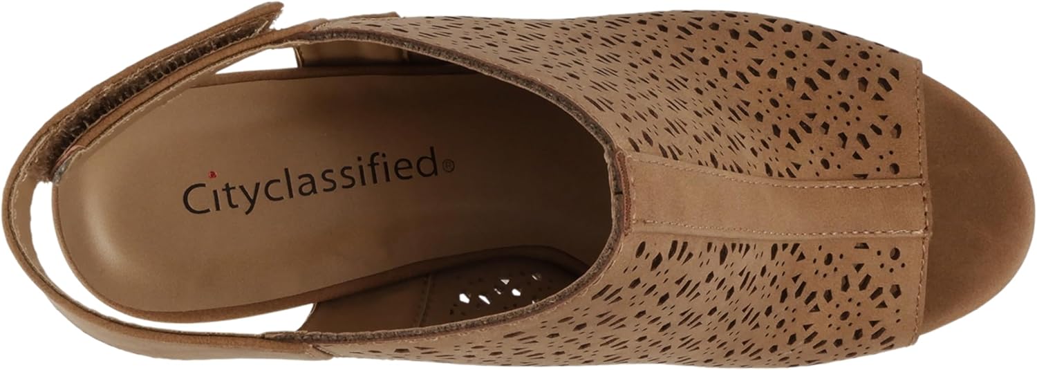 CITYCLASSIFIED “Elect” ~ Women’s Peep Toe Laser Cut Geometric Caged Slingback Ankle Strap Low Stacked Heel Ankle Bootie - Image 5