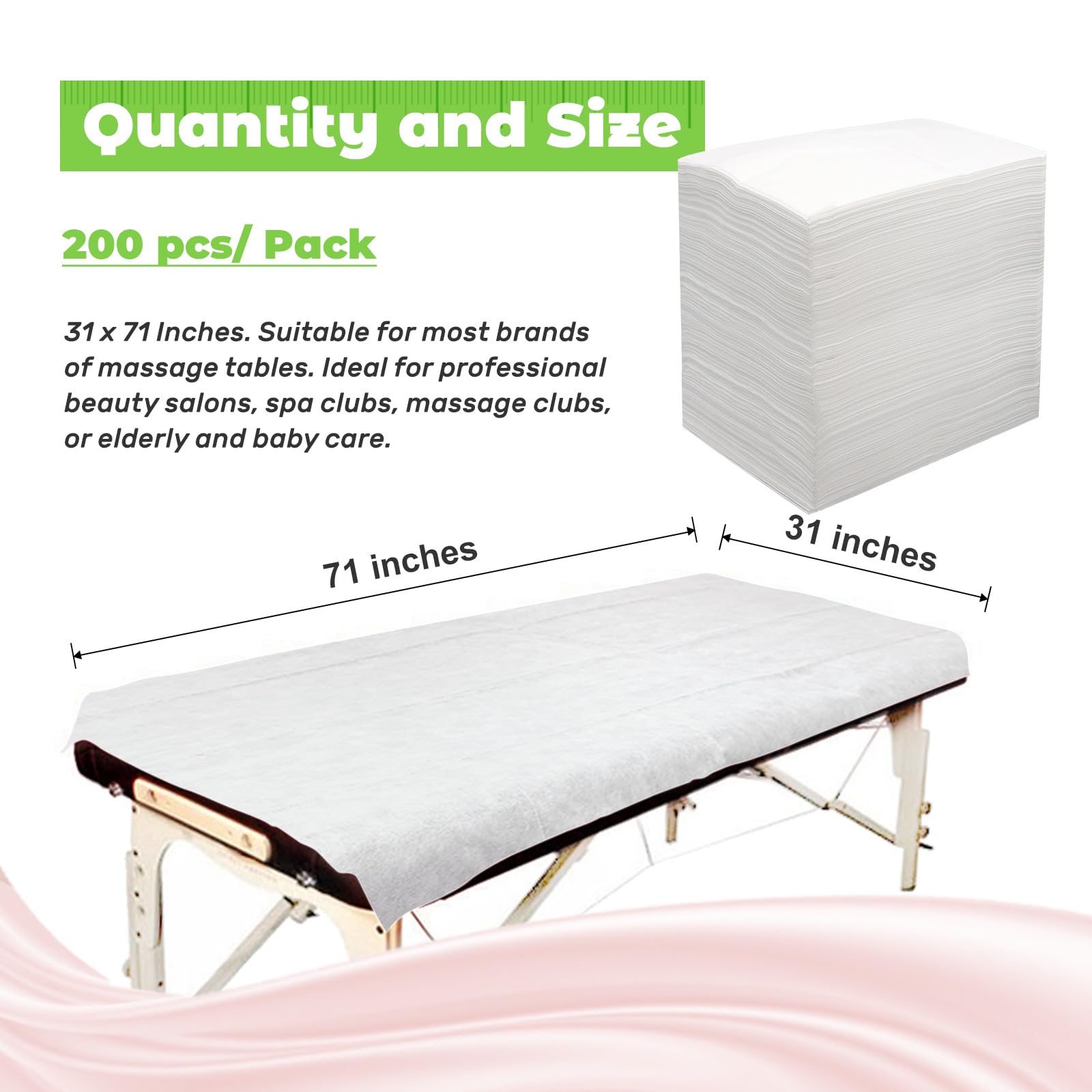 Sábanas de mesa de masaje, sábanas desechables de tela suave no tejida, sábanas de spa transpirables para masajes, salón de belleza, cera de pestañas, tatuajes, fundas de cama, 31 x 71