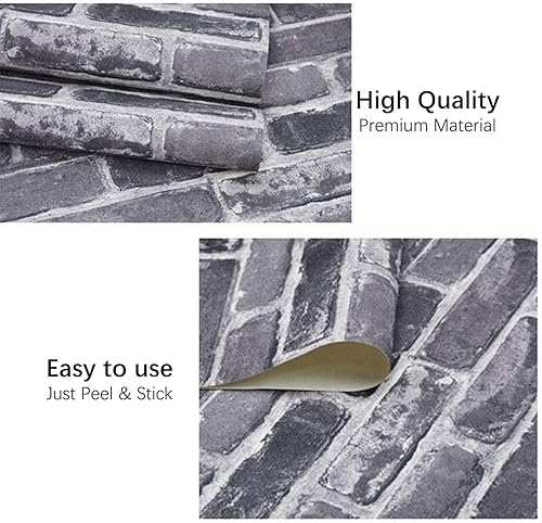 Miniatura 5 de Okydoky Papel Tapiz Despegable y Adhesivo, Papel Tapiz de Ladrillo Gris para Decoración del Hogar, Papel de Contacto Adhesivo y Despegable para