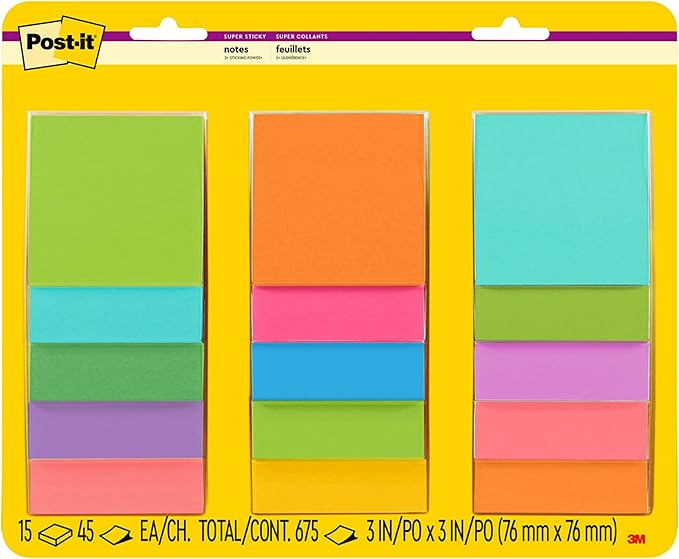 Postit Super Sticky Notes, 3x3 in, 15 Pads, 2x the
