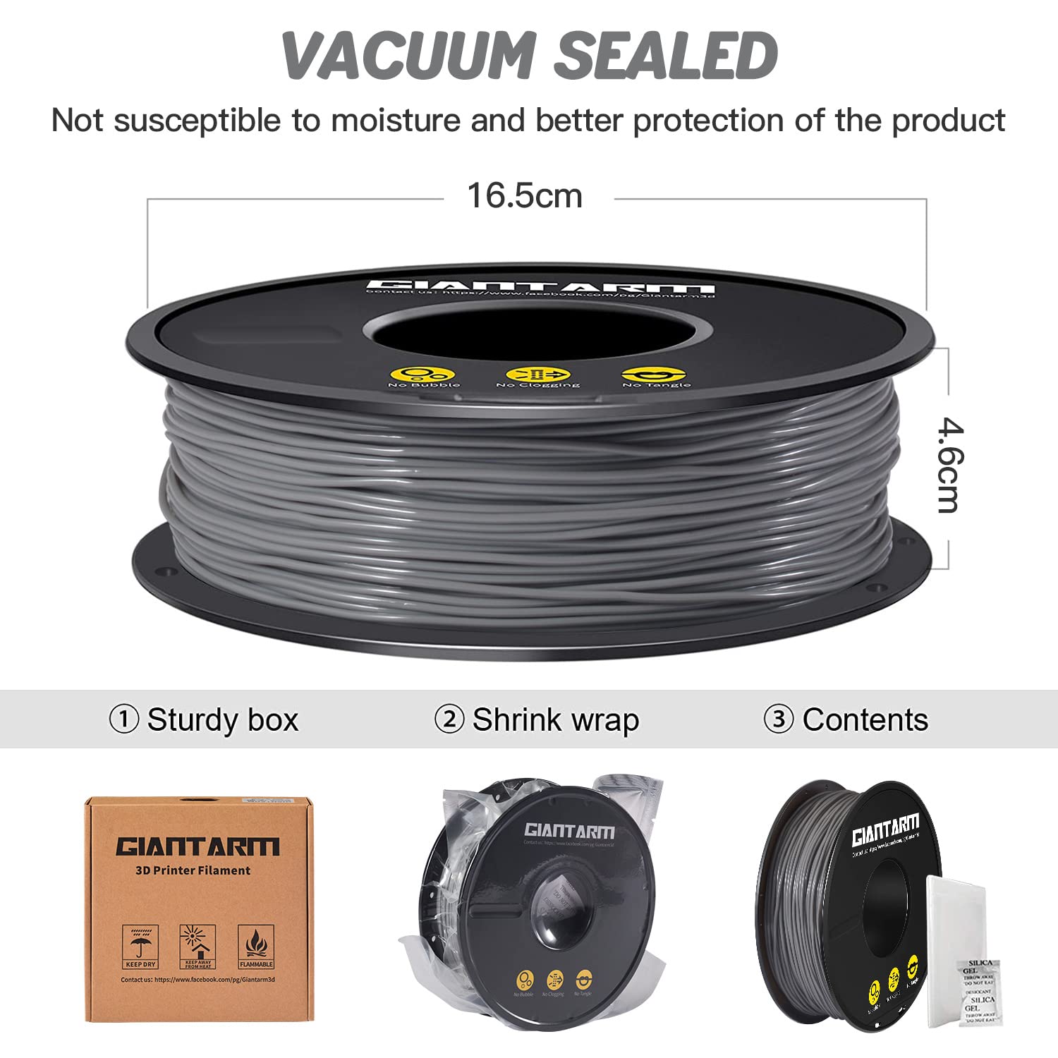 TPU Filamento per stampante 3D, Filamento TPU GIANTARM 1,75 mm, precisione dimensionale +/- 0,02 mm, 0,5 kg, Grigio