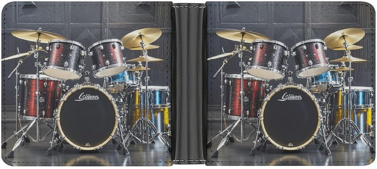 Cool Drum Set Wallet Slim PU Bifold Design Wallet with Multiple Card Slots Wallets Extra Capacity Pocket Wallets